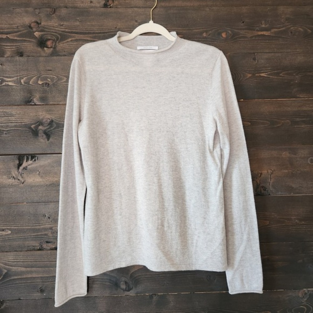 Nordstrom Sweater 100%‎ Cashmere Knit XL Rolled Edge Mock Neck Quiet Luxury Gray
